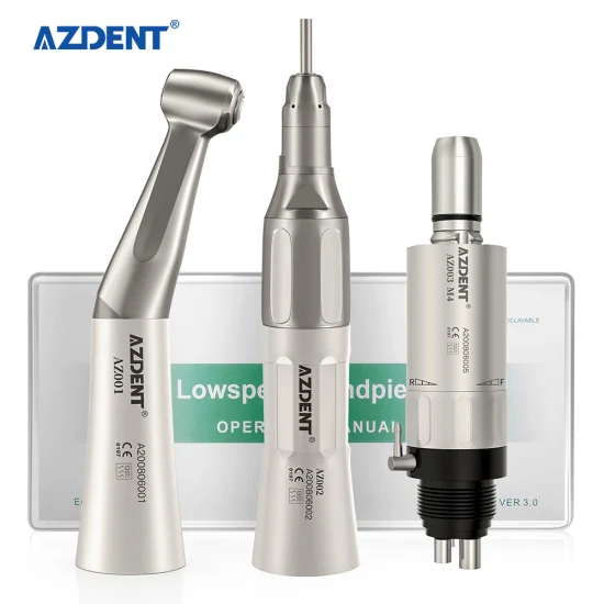 Azdent Dental Low Speed ​​1:1 Комплект наконечников Угловой прямой наконечник с пневматическим двигателем с 4 отверстиями